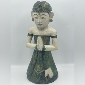 Vintage Javanese Balinese “Loro Blonyo”Handcrafted Indonesian Wood Prayer Statue